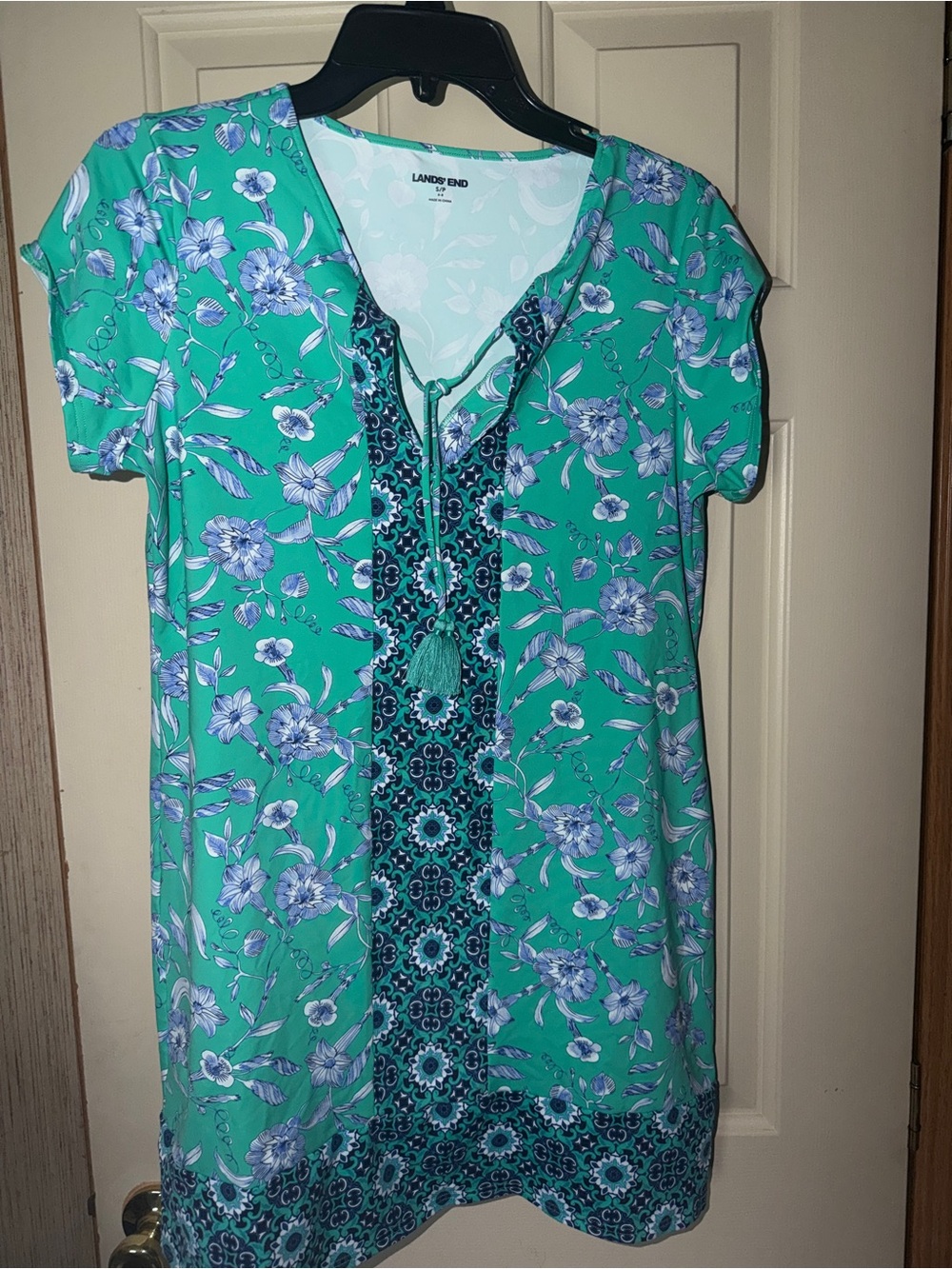 Lands' End Teal and Light Blue Floral Tie-Front dress